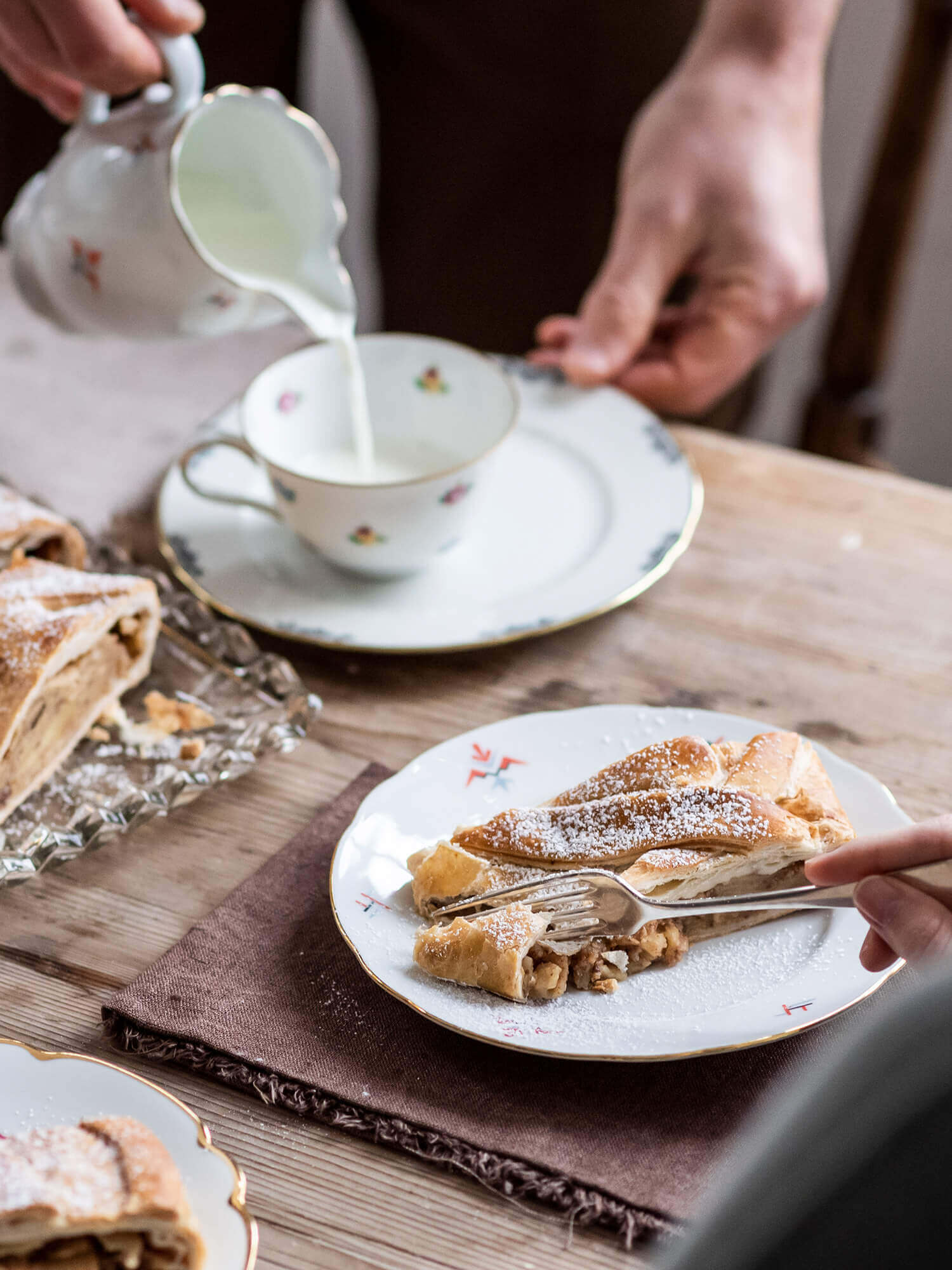 Apple strudel with coffee